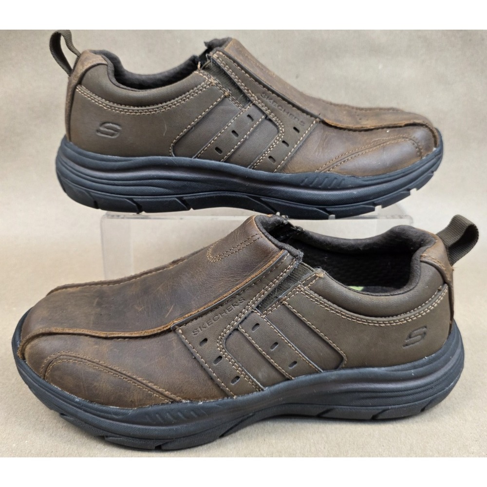 Skechers (Sz 8) Leather Relaxed Fit Goga Mat Arch Casual Loafer Shoes Mens